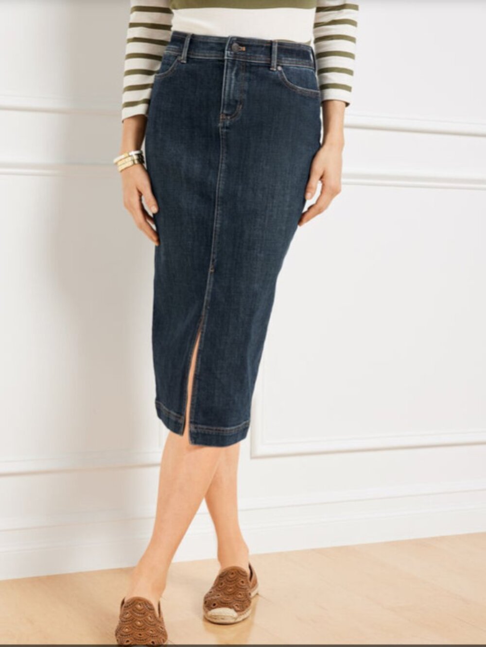 NWT Talbots Denim Below Knee Pencil Skirt Corsica Wash Size 16